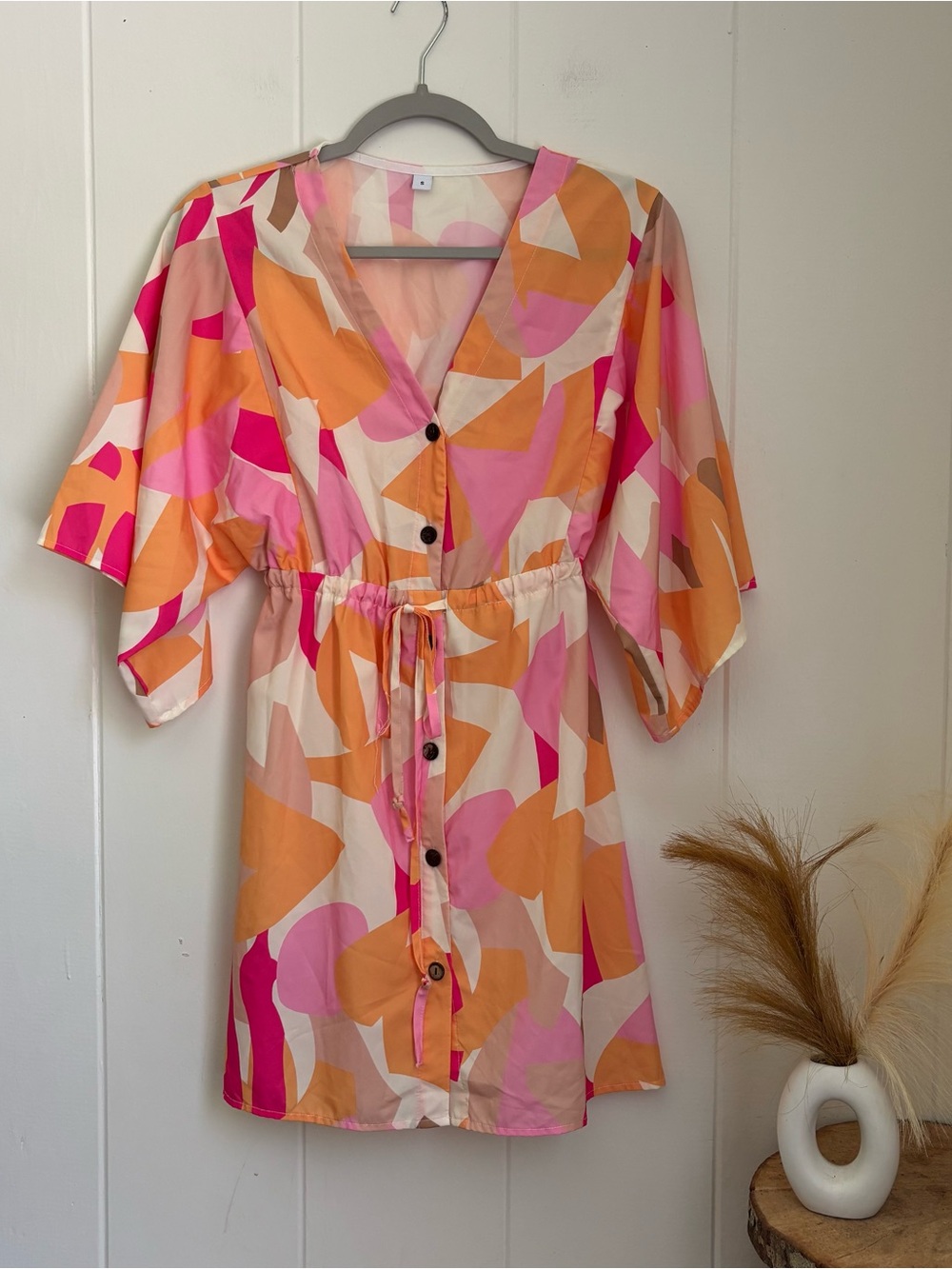 Vibrant Pink & Orange Abstract Print Mini Dress